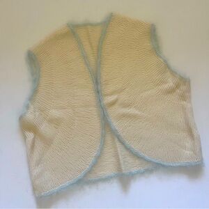 Hand Knit Cream & blue shrug size XS
